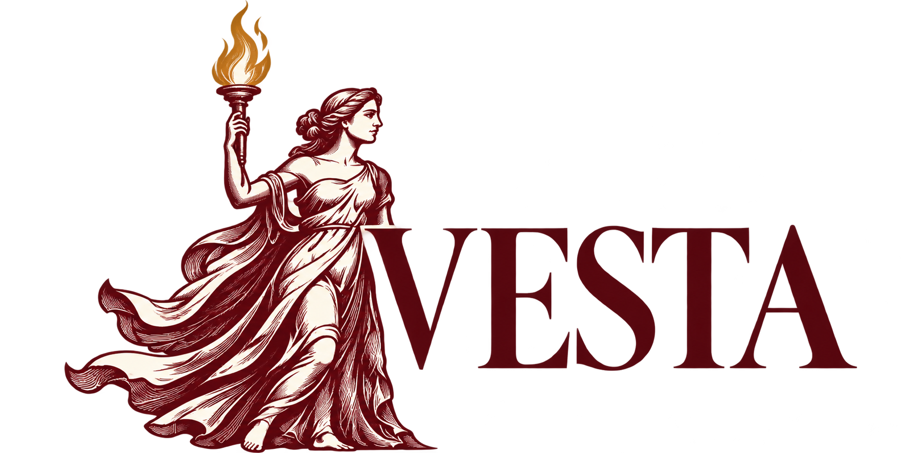 Vesta — goddess holding a torch beside the VESTA wordmark